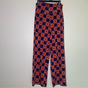 Hippie 70s Style Wide Leg Pants SMALL Orange Blue Hipster Boho Bold Stretch